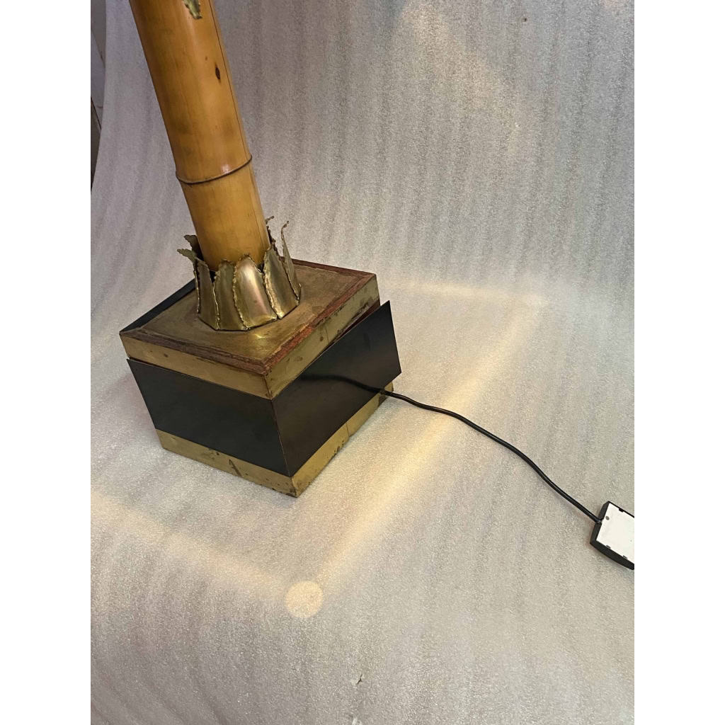 1970′ Lampadaire Palmier, En Laiton Et Bambou Maison Jansen 1 Tête Style Brutaliste H 92 cm | Biron 1970′ Lampadaire Palmier, En Laiton Et Bambou Maison Jansen 1 Tête Style Brutaliste H 92 cm