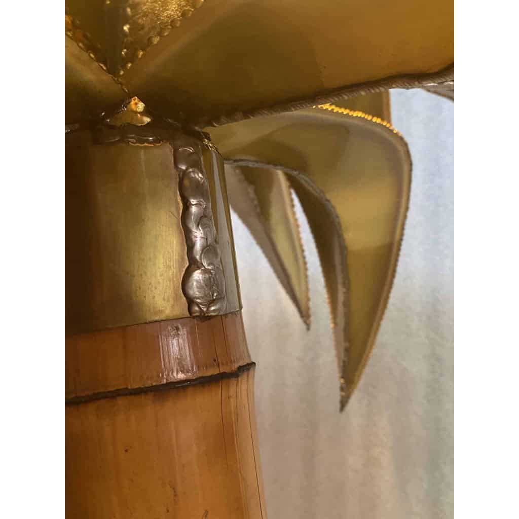 1970′ Lampadaire Palmier, En Laiton Et Bambou Maison Jansen 1 Tête Style Brutaliste H 92 cm | Biron 1970′ Lampadaire Palmier, En Laiton Et Bambou Maison Jansen 1 Tête Style Brutaliste H 92 cm