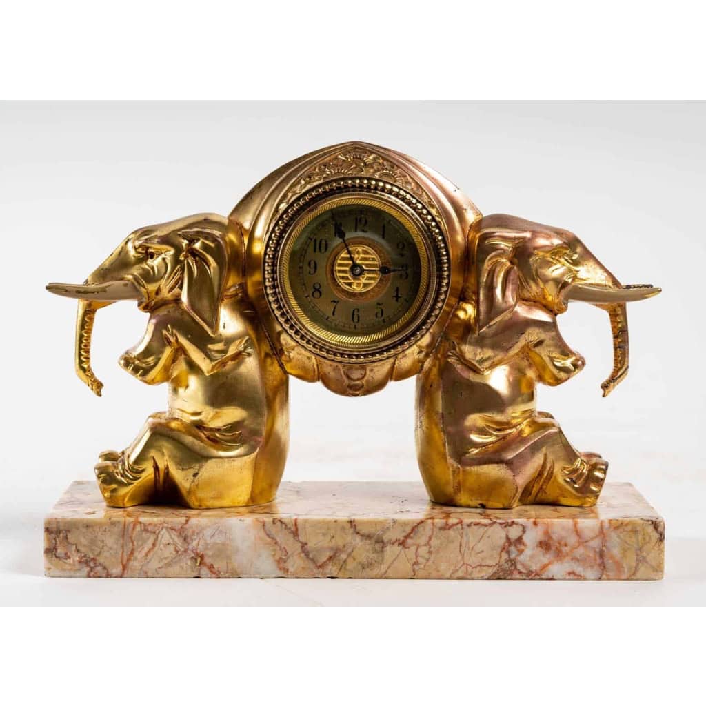 Pendulette de bureau aux éléphants, XXème siècle, Art Nouveau | Biron ||||||||