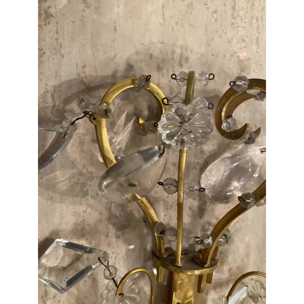 1950′ Lustre Maison Baguès Bronze Et Cristaux +Paire d’Appliques H 70 Ø 70 cm | Biron 1950′ Lustre Maison Baguès Bronze Et Cristaux +Paire d’Appliques H 70 Ø 70 cm