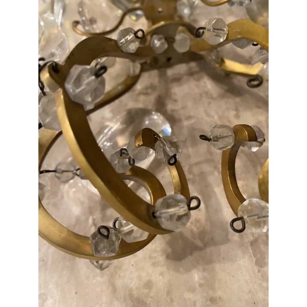1950′ Lustre Maison Baguès Bronze Et Cristaux +Paire d’Appliques H 70 Ø 70 cm | Biron 1950′ Lustre Maison Baguès Bronze Et Cristaux +Paire d’Appliques H 70 Ø 70 cm
