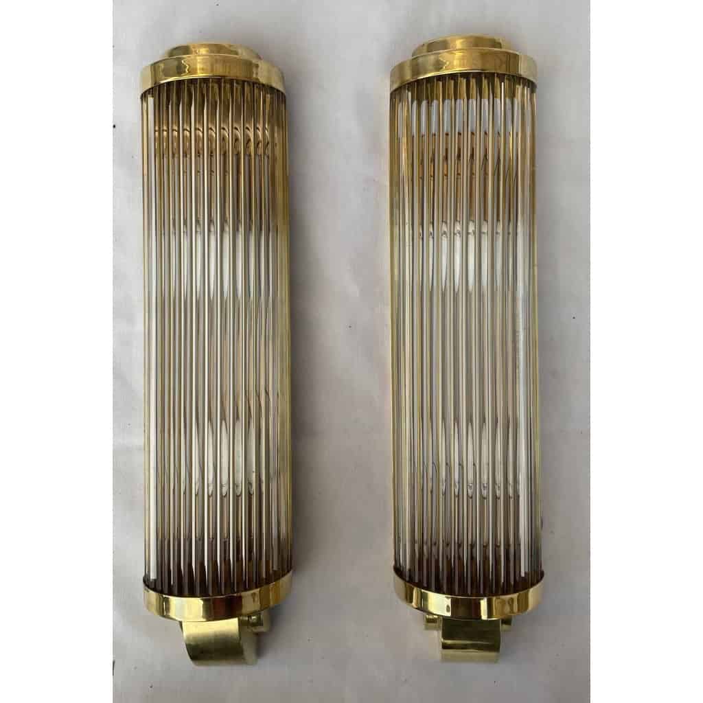 1970’ Paire D’Appliques En Laiton à Tubes de Verre Style Genet Michon Ou Petitot H 55 cm | Biron |||||||||||