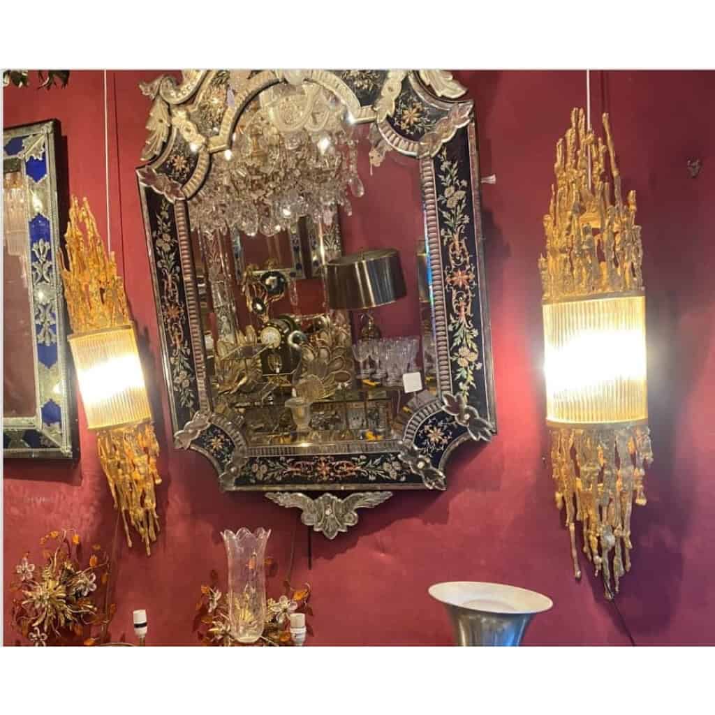 1970′ Paire D’Appliques En Bronze Doré Et Tubes En Verre Par Victor Boeltz Décor Stalagmites et Stalactites H103 cm | Biron ||||||||||||