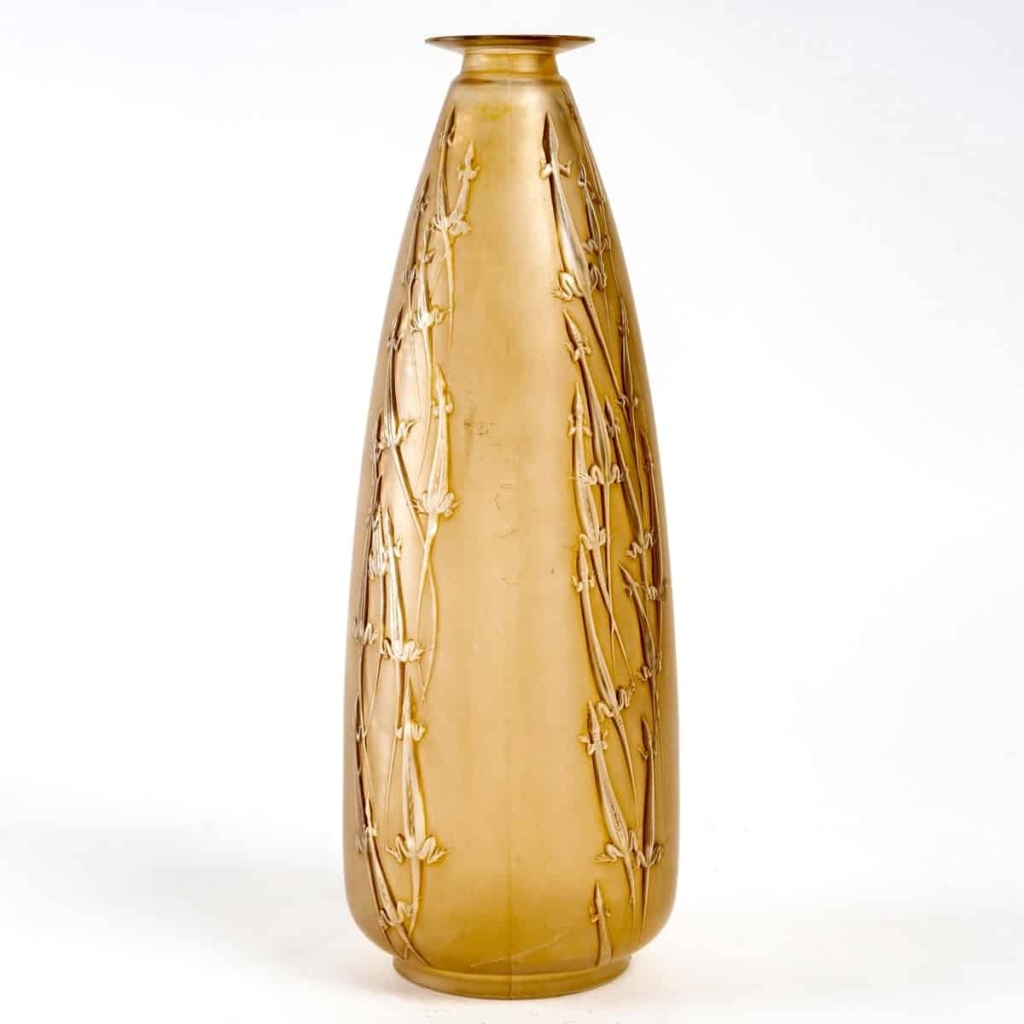 Vase "Quatre Groupes de Lézards" Verre Blanc Patiné Sépia de René LALIQUE