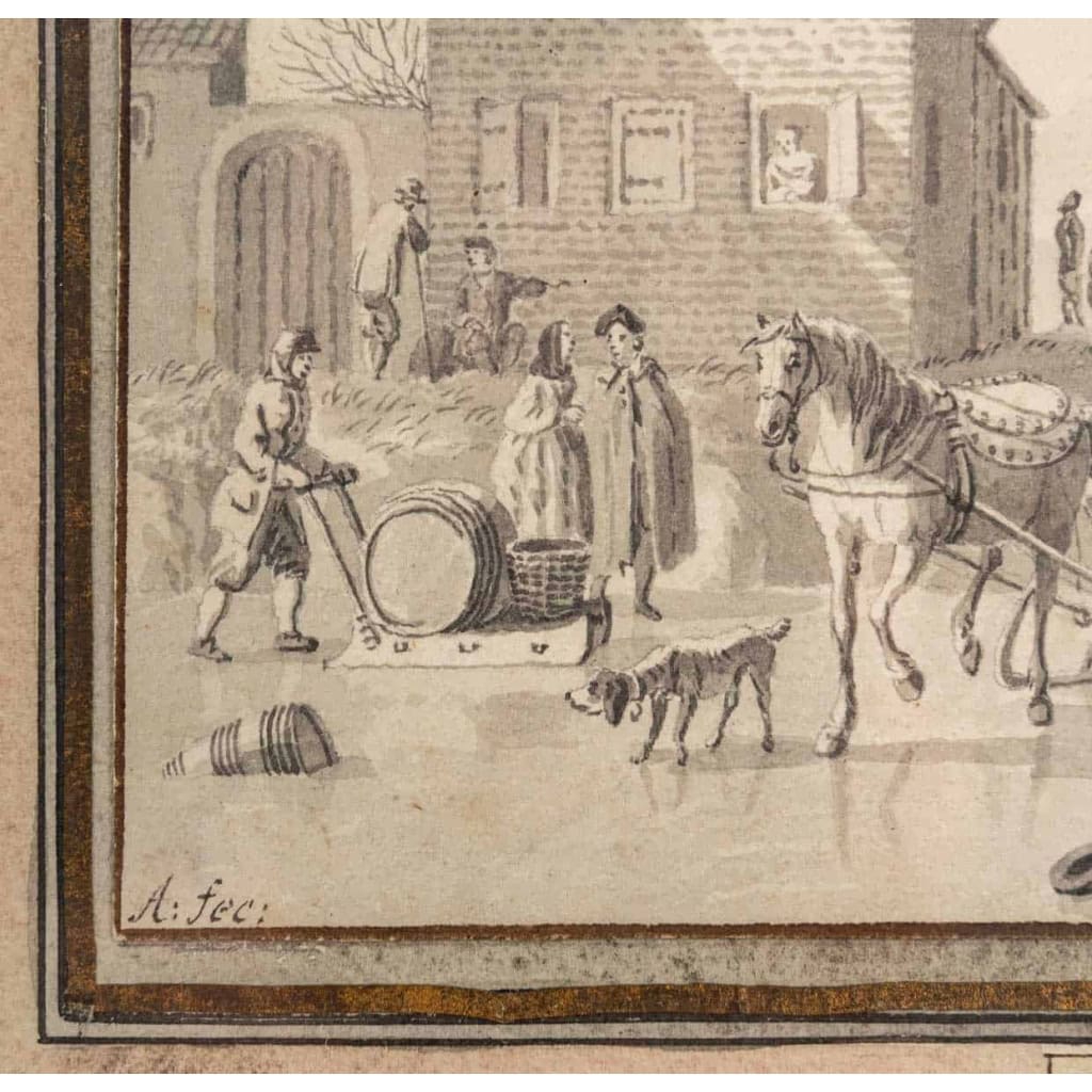 Deux lavis, scènes de patinage, signées Nicolaes Mattijsz Aartman | Biron Deux lavis, scènes de patinage, signées Nicolaes Mattijsz Aartman