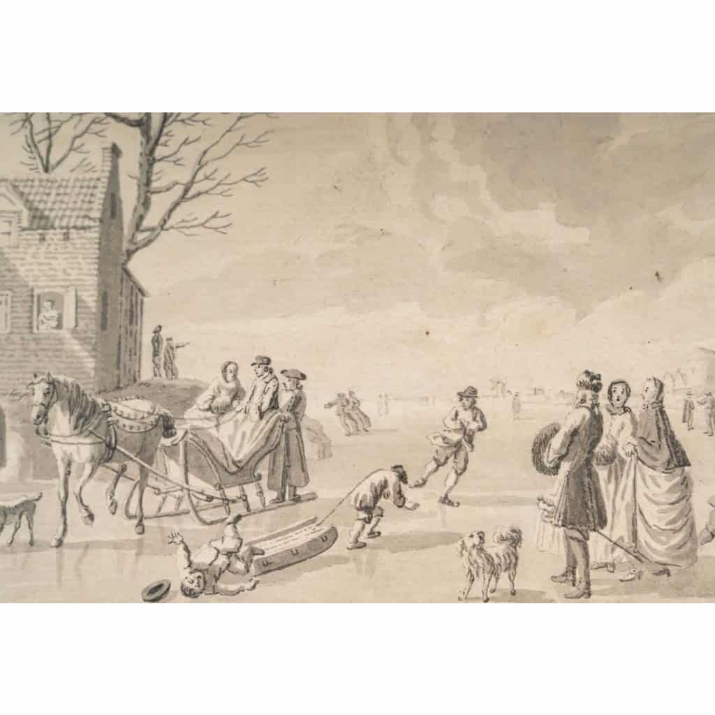 Deux lavis, scènes de patinage, signées Nicolaes Mattijsz Aartman | Biron Deux lavis, scènes de patinage, signées Nicolaes Mattijsz Aartman
