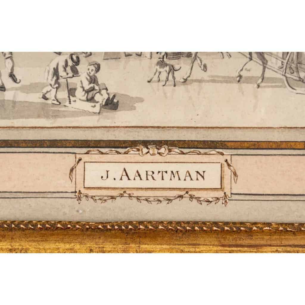 Deux lavis, scènes de patinage, signées Nicolaes Mattijsz Aartman | Biron Deux lavis, scènes de patinage, signées Nicolaes Mattijsz Aartman