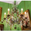 Lustre années 1940 en fer forgé et fruits en cristal | Biron |||||||
