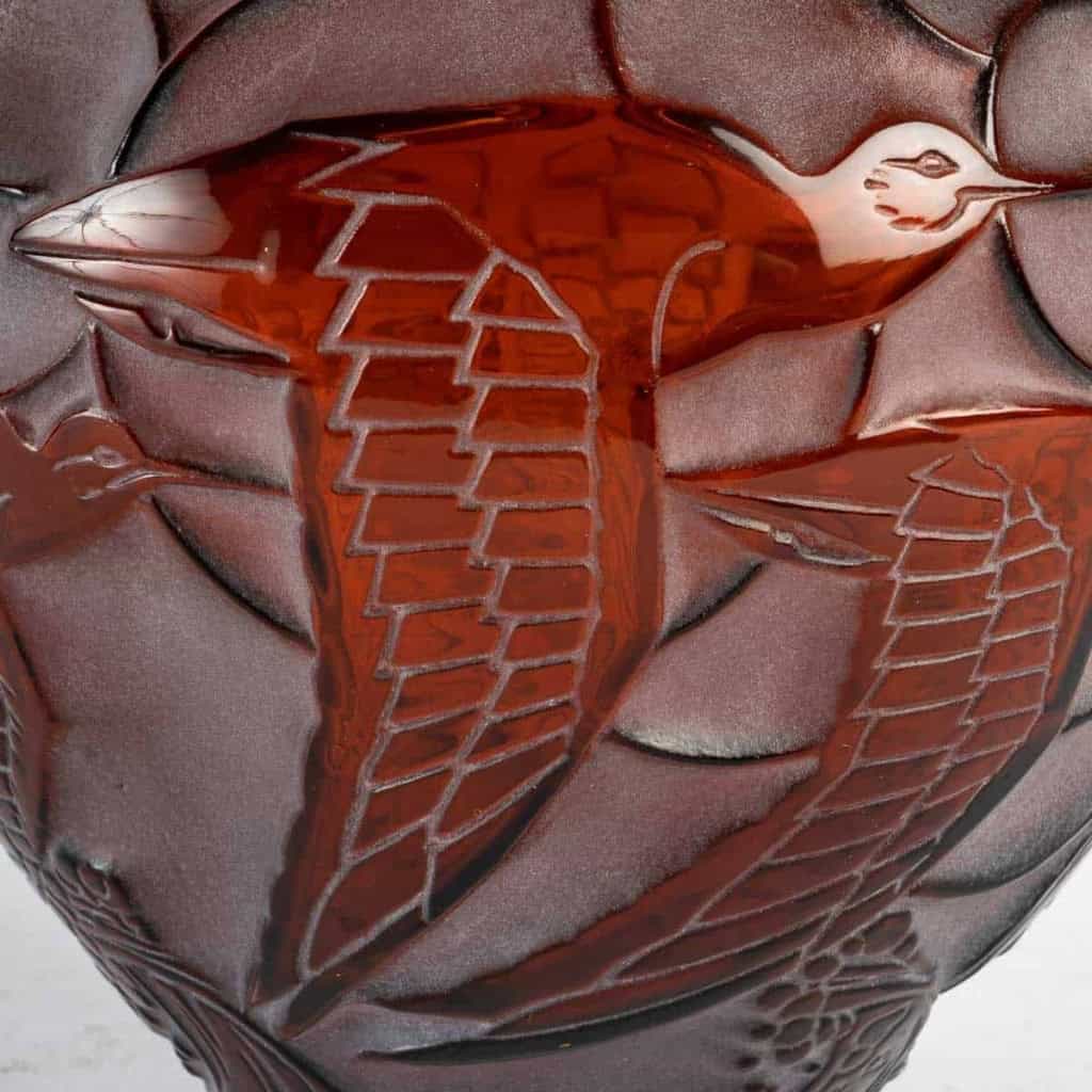 Vase « Courlis » Verre Ambre de René LALIQUE | Biron Vase "Courlis" Verre Ambre de René LALIQUE