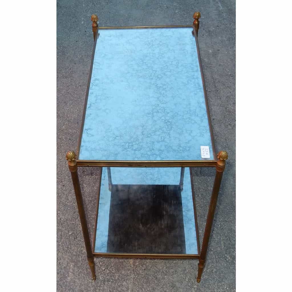 1950/70′ Bout De Canapé Rectangulaire Maison Baguès Laiton et Bronze Plateaux Miroir Oxydé Vieilli et Fleur 64 X 36 cm | Biron 1950/70′ Bout De Canapé Rectangulaire Maison Baguès Laiton et Bronze Plateaux Miroir Oxydé Vieilli et Fleur 64 X 36 cm