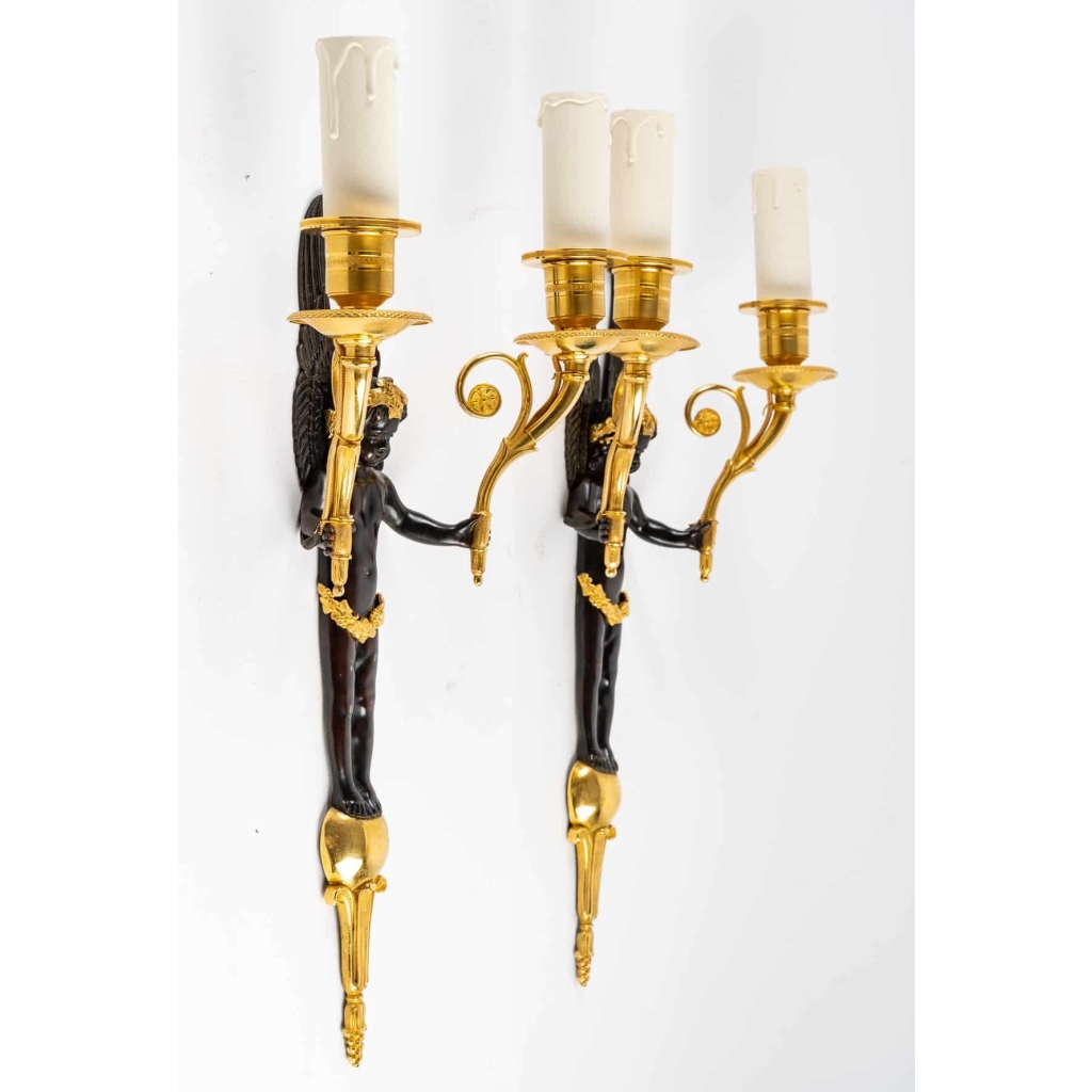 Paire d’appliques de style 1er Empire d’époque Napoléon III (1852 – 1870). | Biron Paire d'appliques de style 1er Empire d'époque Napoléon III (1852 - 1870).