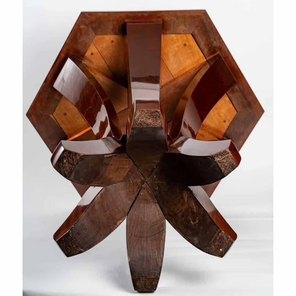Guéridon art déco en acajou à six pieds en consoles | Biron Guéridon art déco en acajou à six pieds en consoles