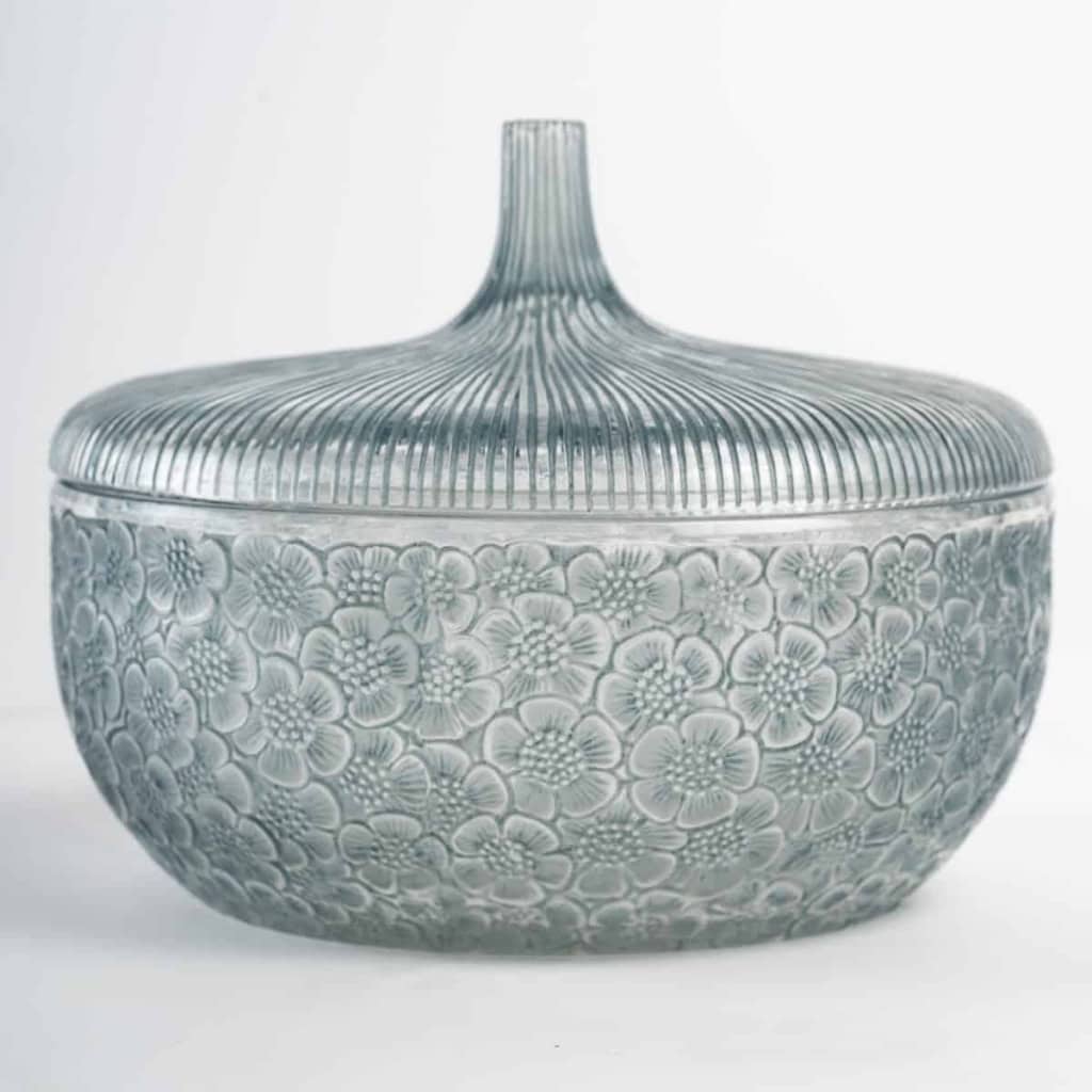Boîte « Eglantines » Verre Blanc Patiné Bleu de René LALIQUE | Biron |||||||