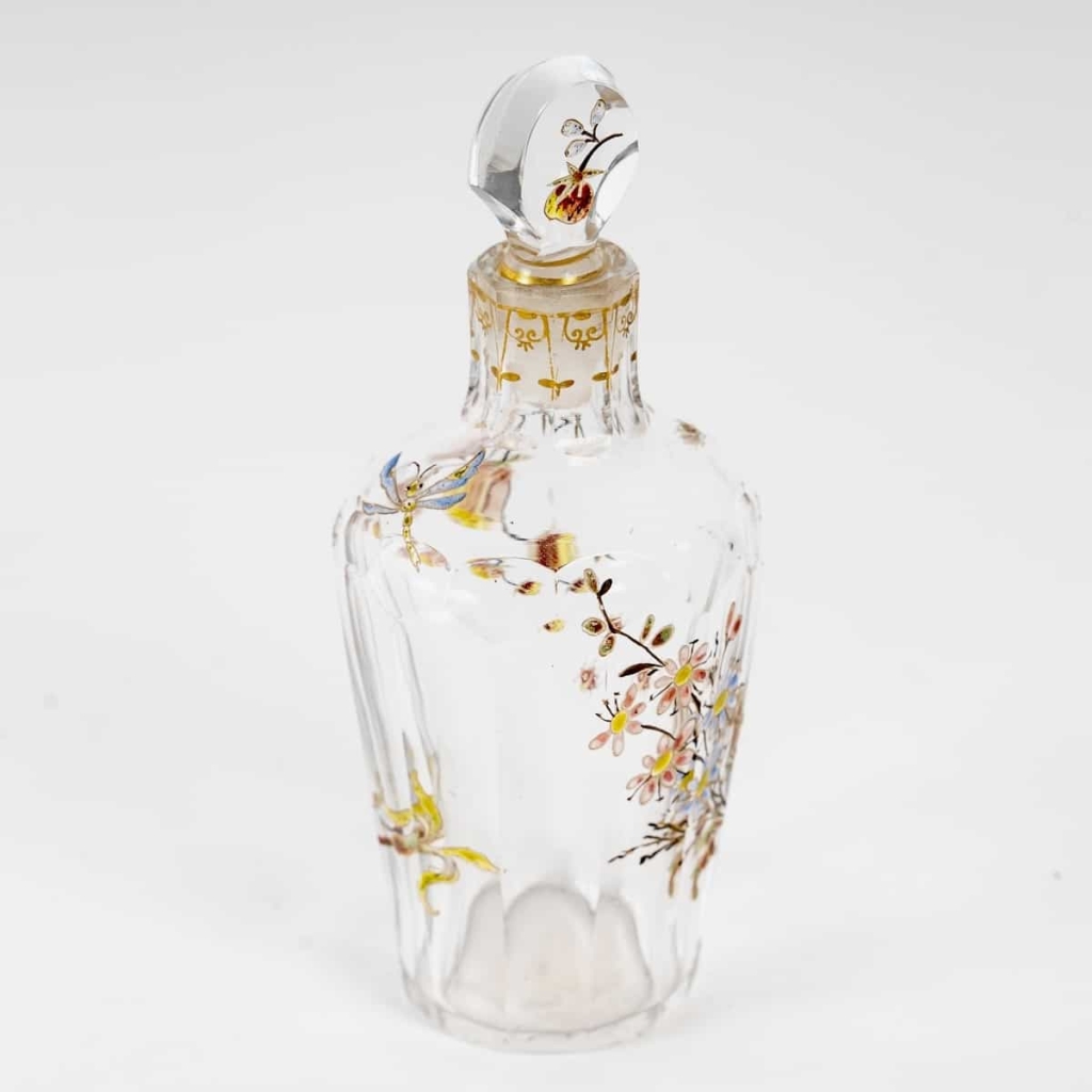 Flacon Verre Blanc Emaillé d’Emile Gallé | Biron Flacon Verre Blanc Emaillé d'Emile Gallé