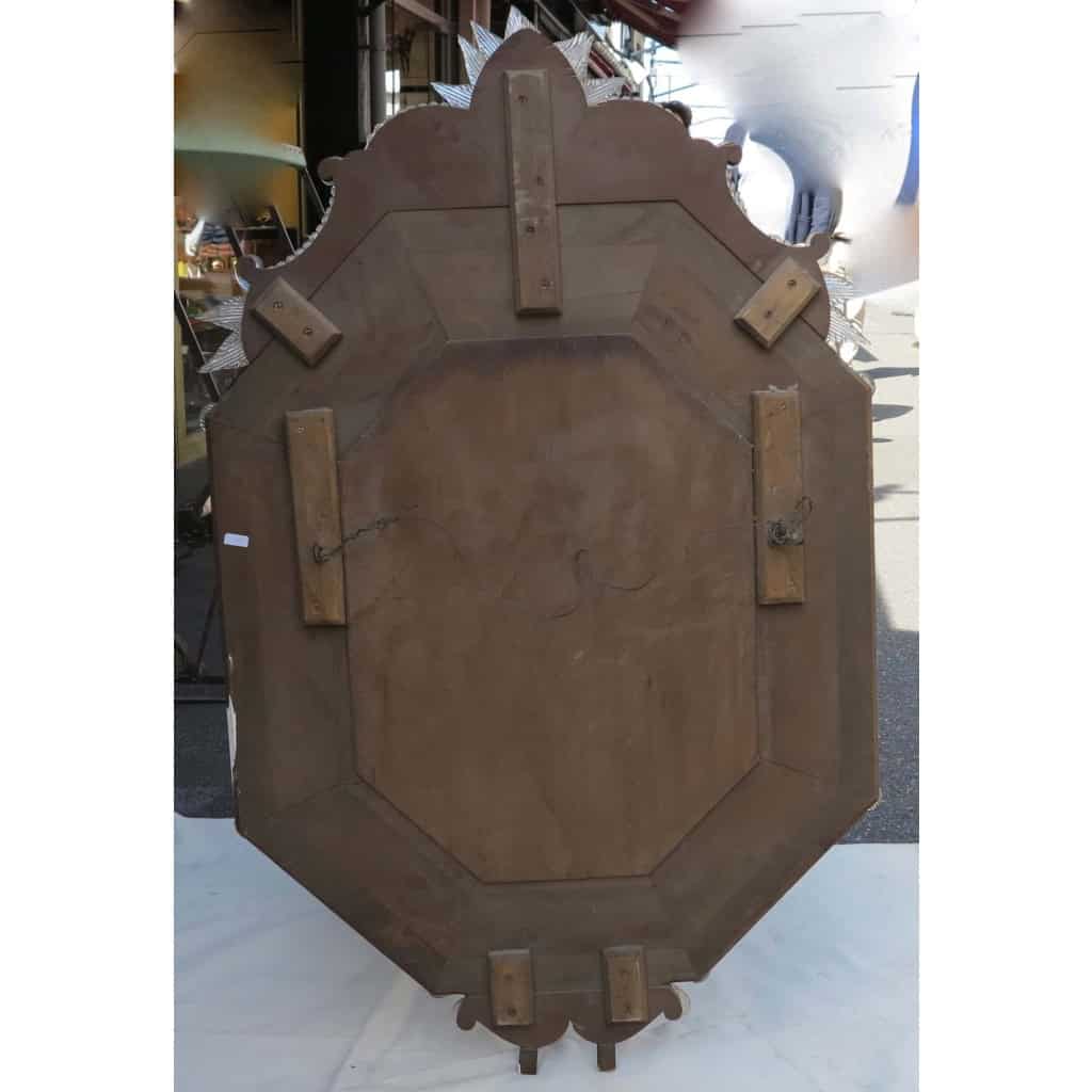 1950′ Miroir Style Véronèse Octogonal Parecloses avec Couronne Haute et Basse | Biron 1950′ Miroir Style Véronèse Octogonal Parecloses avec Couronne Haute et Basse