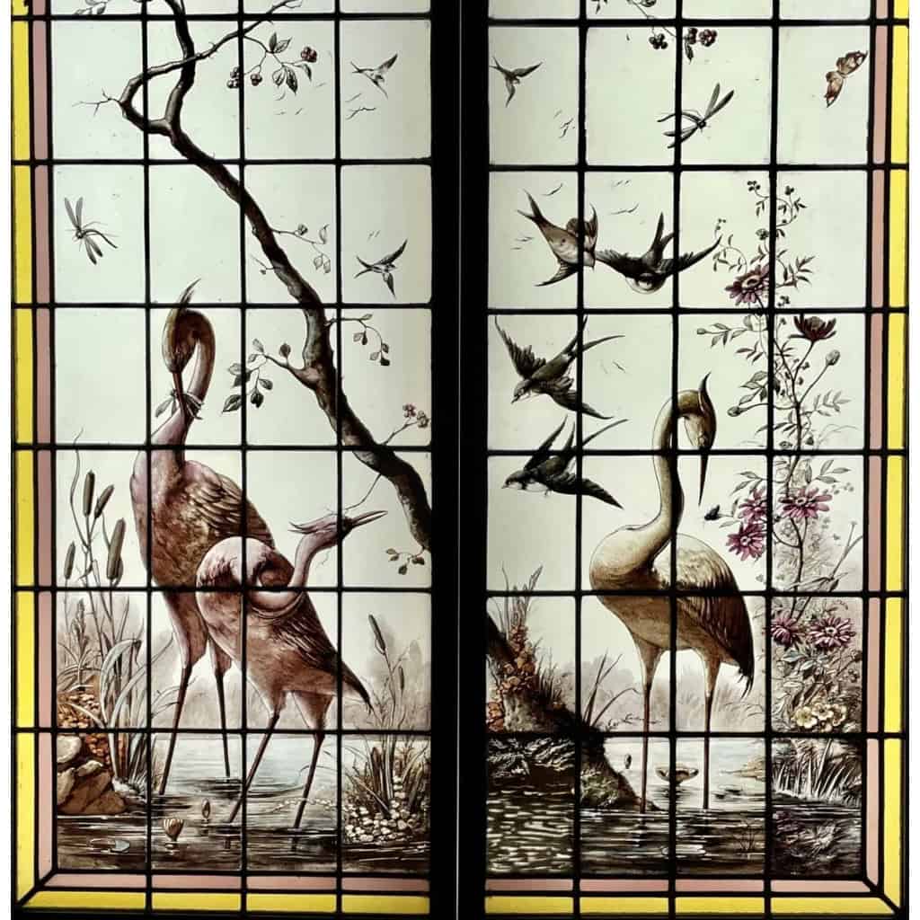 Vitrail vitraux aux échassiers | Biron Vitrail vitraux aux échassiers