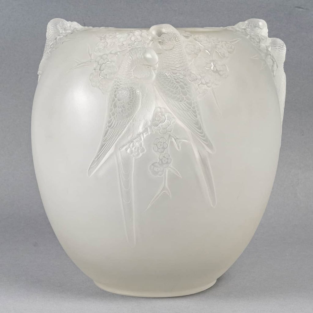 Vase « Perruches » Cristal à Cire Perdue de LALIQUE FRANCE d’après René LALIQUE | Biron ||||||||||