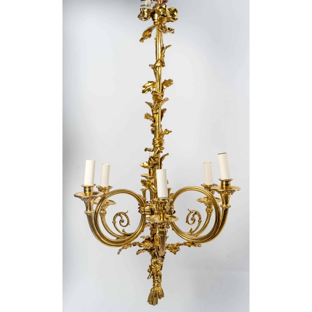 Lustre en bronze doré à 6 lumières, XIXème siècle | Biron ||||||||||