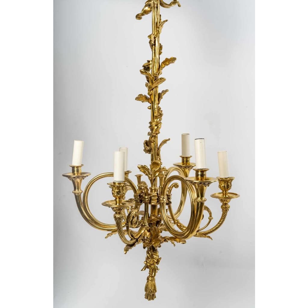 Lustre en bronze doré à 6 lumières, XIXème siècle | Biron Lustre en bronze doré à 6 lumières, XIXème siècle