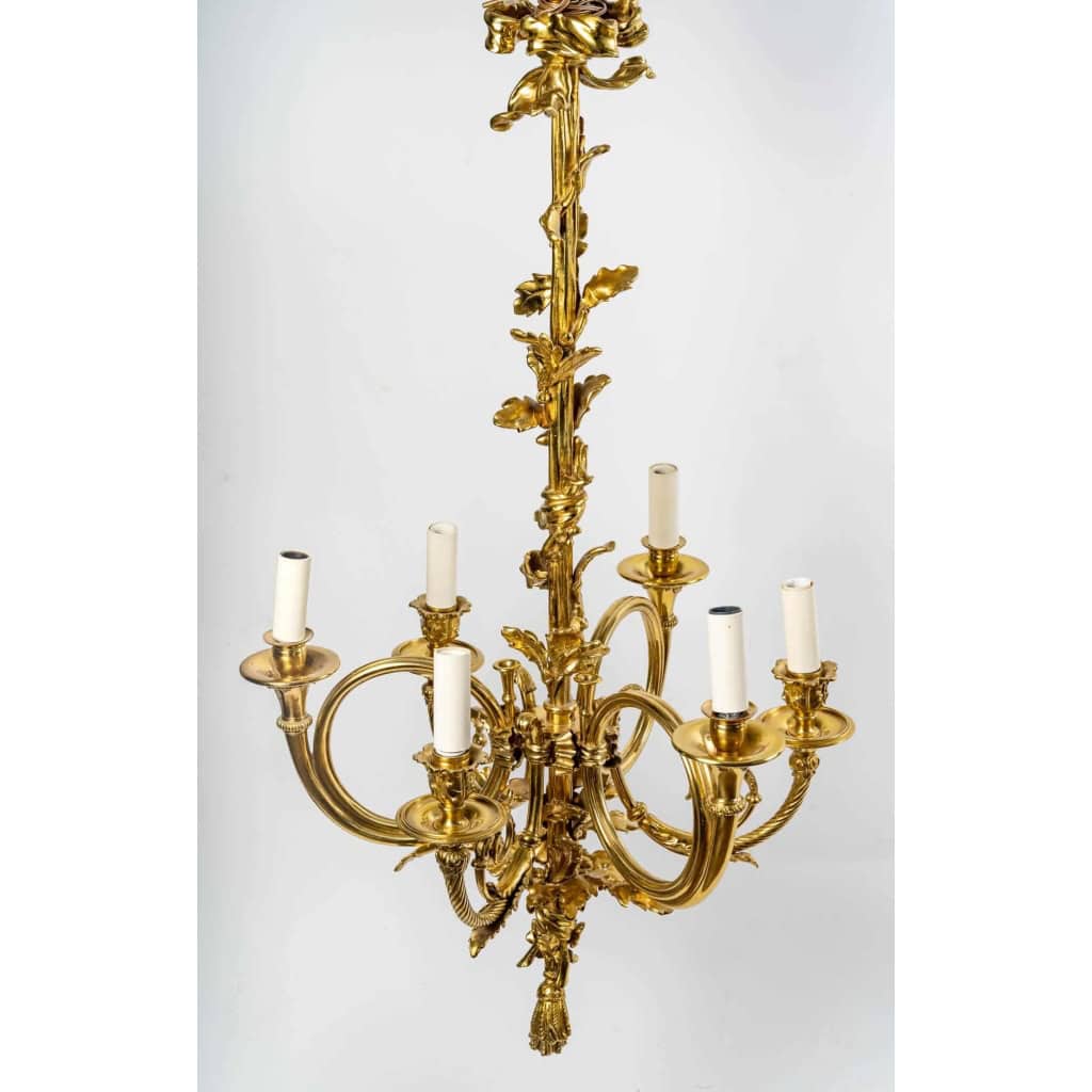 Lustre en bronze doré à 6 lumières, XIXème siècle | Biron Lustre en bronze doré à 6 lumières, XIXème siècle