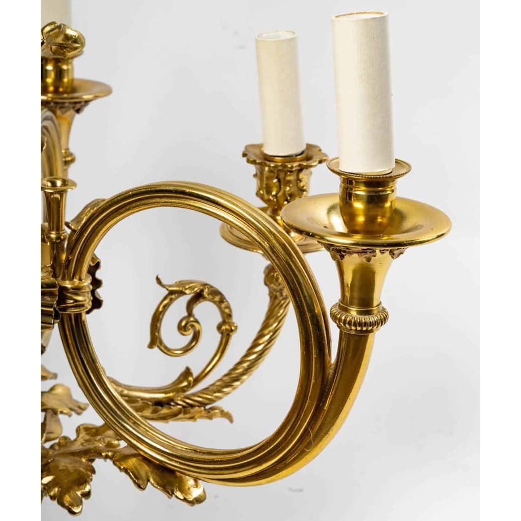 Lustre en bronze doré à 6 lumières, XIXème siècle | Biron Lustre en bronze doré à 6 lumières, XIXème siècle