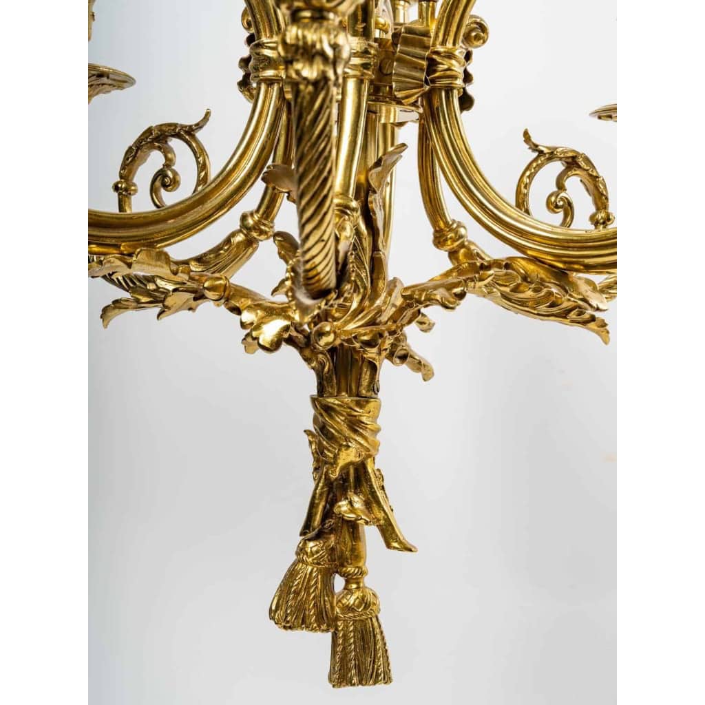 Lustre en bronze doré à 6 lumières, XIXème siècle | Biron Lustre en bronze doré à 6 lumières, XIXème siècle