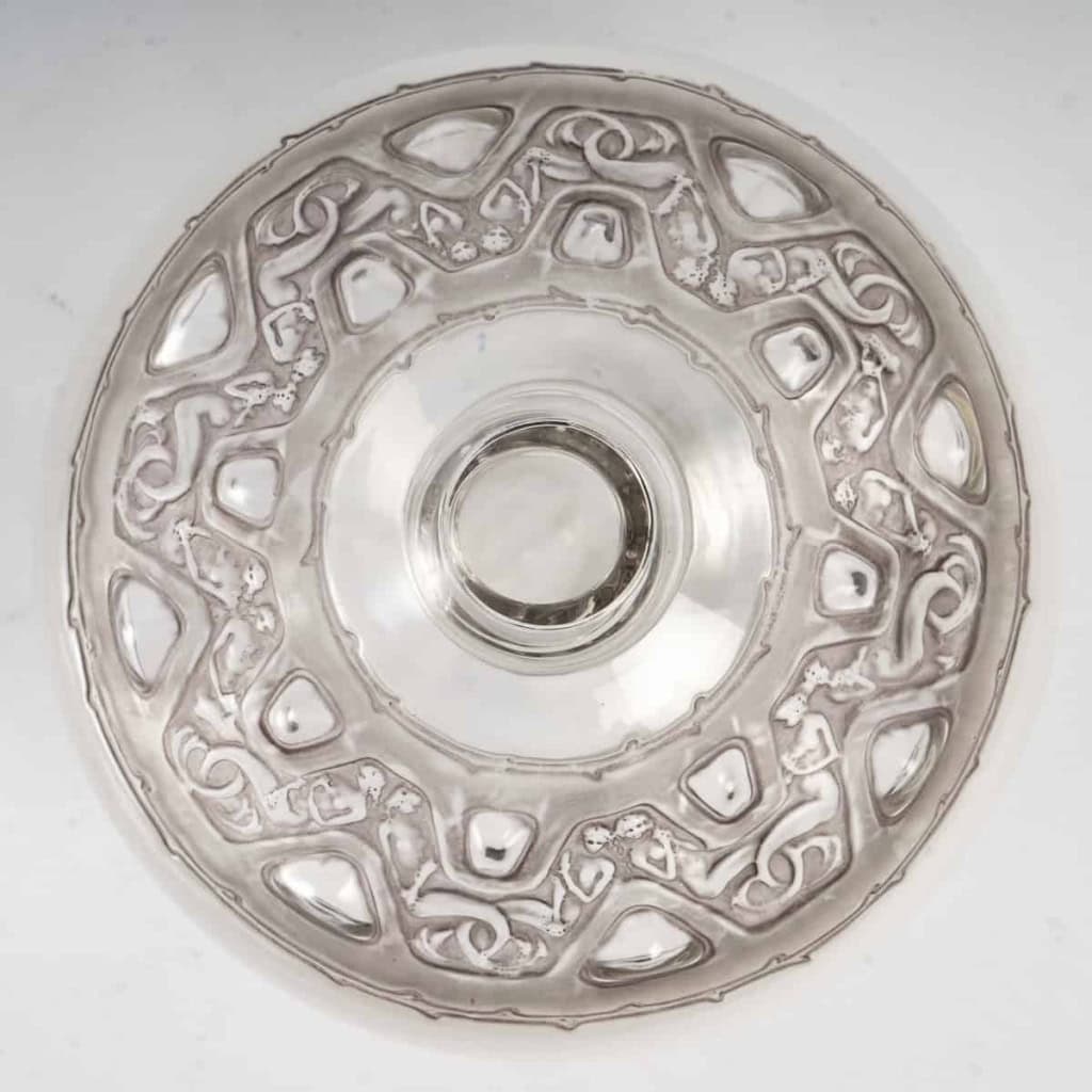 Vase « Sirènes et Cabochons » Verre Blanc Patiné Sépia de René LALIQUE | Biron Vase "Sirènes et Cabochons" Verre Blanc Patiné Sépia de René LALIQUE