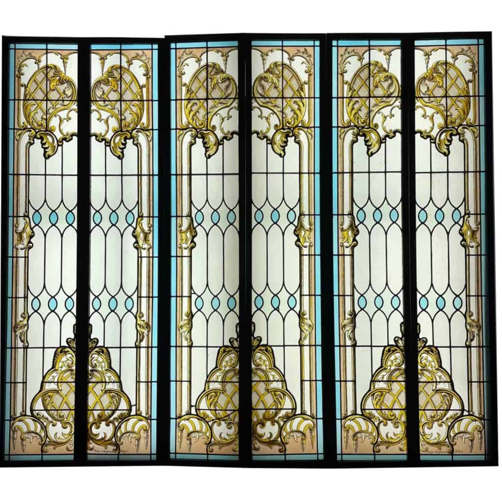 Série de 6 vitraux à décor architectural | Biron ||||||||