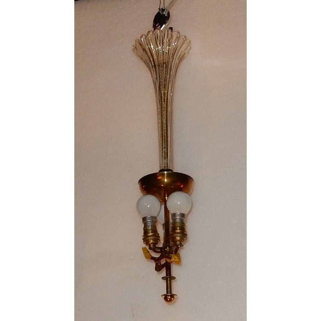 1950/70′ Lustre Cristal Murano Inclusions d’Or Forme Ananas par Barovier & Toso | Biron 1950/70′ Lustre Cristal Murano Inclusions d’Or Forme Ananas par Barovier & Toso