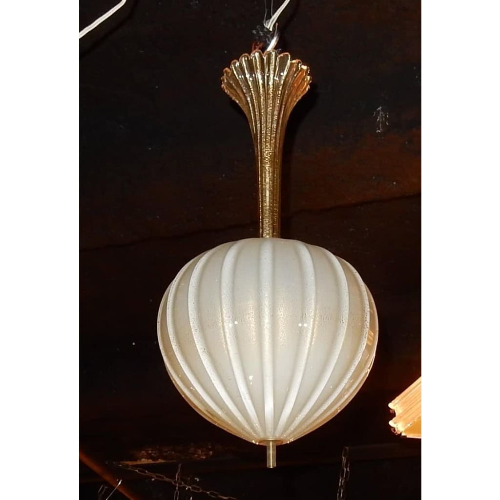 1950/70′ Lustre Cristal Murano Inclusions d’Or Forme Ananas par Barovier & Toso | Biron 1950/70′ Lustre Cristal Murano Inclusions d’Or Forme Ananas par Barovier & Toso