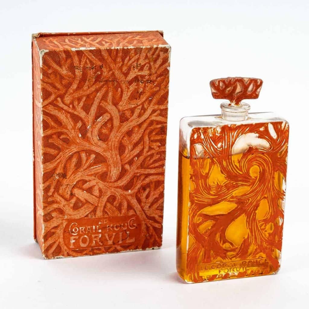 Flacon « Corail Rouge » Verre Blanc Emaillé Corail de René LALIQUE pour Forvil. | Biron |||||||||||