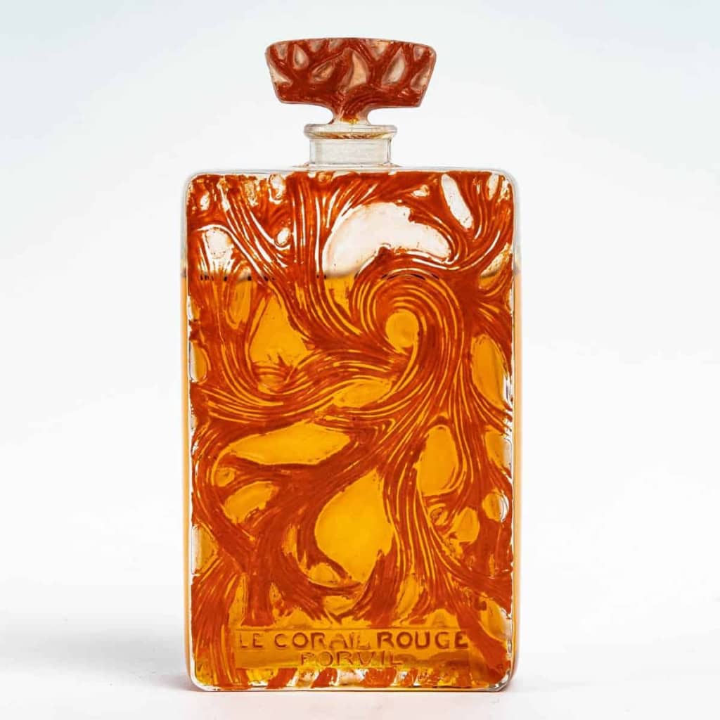 Flacon « Corail Rouge » Verre Blanc Emaillé Corail de René LALIQUE pour Forvil. | Biron Flacon « Corail Rouge » Verre Blanc Emaillé Corail de René LALIQUE pour Forvil.