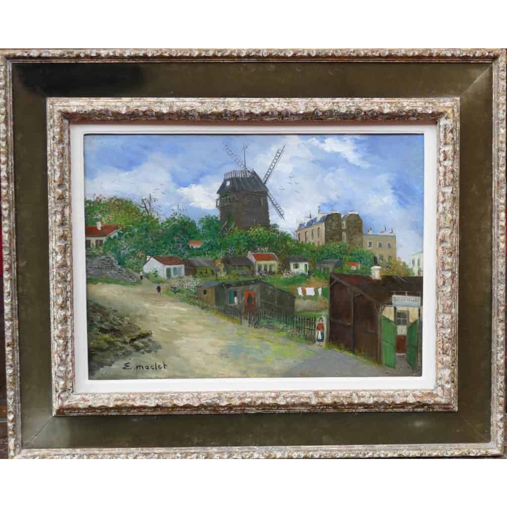 Elisée MACLET Tableau Français 20ème siècle Paris Montmartre Moulin de La Galette Le maquis Huile Signée | Biron ||||||