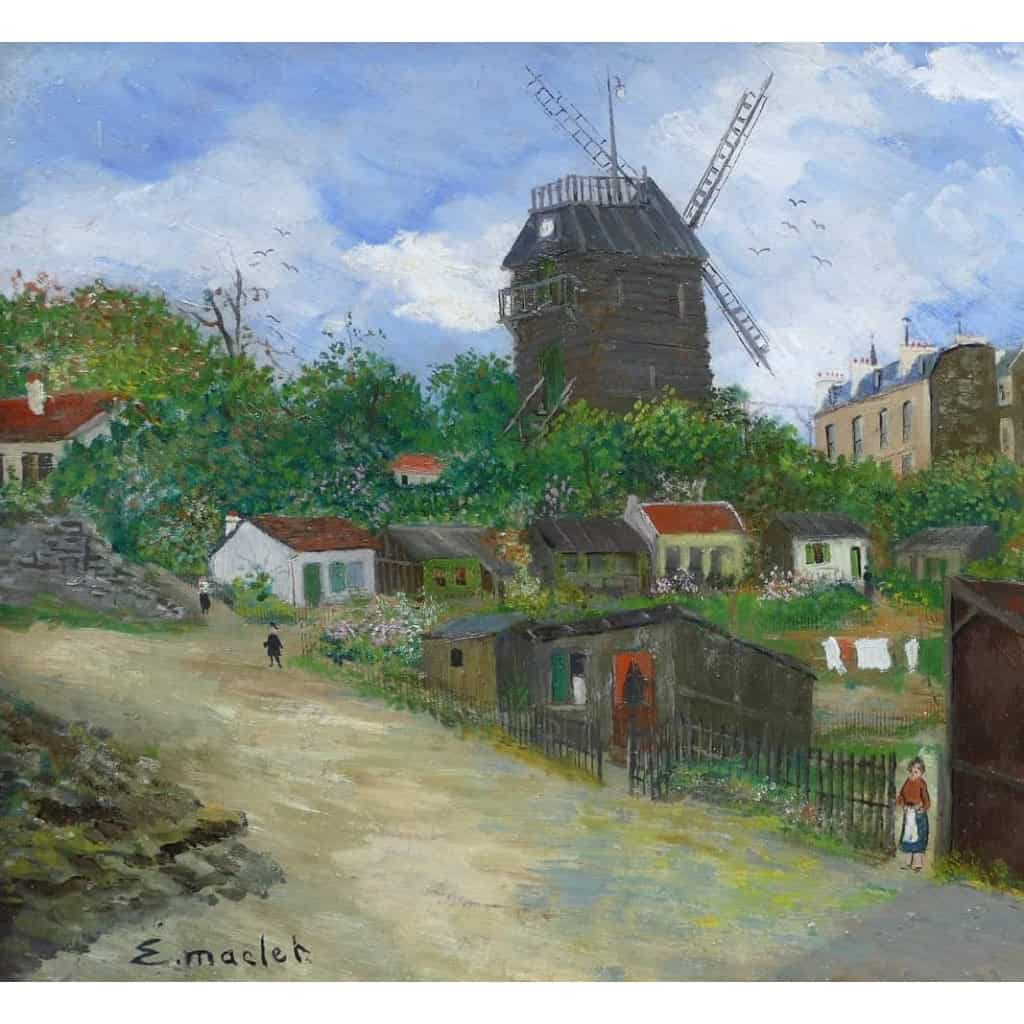 Elisée MACLET Tableau Français 20ème siècle Paris Montmartre Moulin de La Galette Le maquis Huile Signée | Biron Elisée MACLET Tableau Français 20ème siècle Paris Montmartre Moulin de La Galette Le maquis Huile Signée