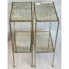 1950/70′ Paire de Tables en Bronze Doré Décor Bambou à 2 Niveaux Maison Baguès Plateaux Miroirs Vieillis Oxydés 34X 20 x