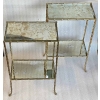1950/70′ Paire de Tables en Bronze Doré Décor Bambou à 2 Niveaux Maison Baguès Plateaux Miroirs Vieillis Oxydés 34X 20 x