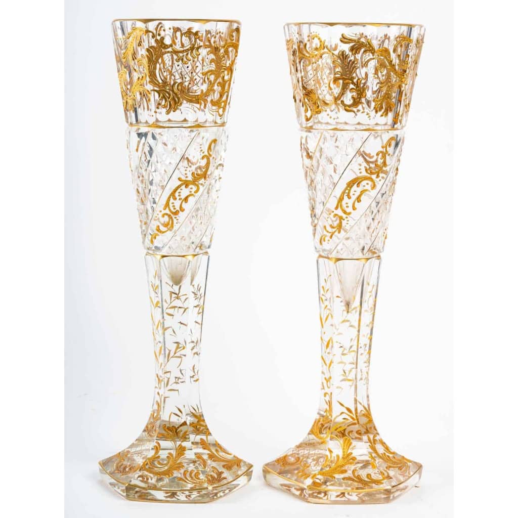 Paire de vases en cristal émaillés, XIXème siècle | Biron Paire de vases en cristal émaillés, XIXème siècle