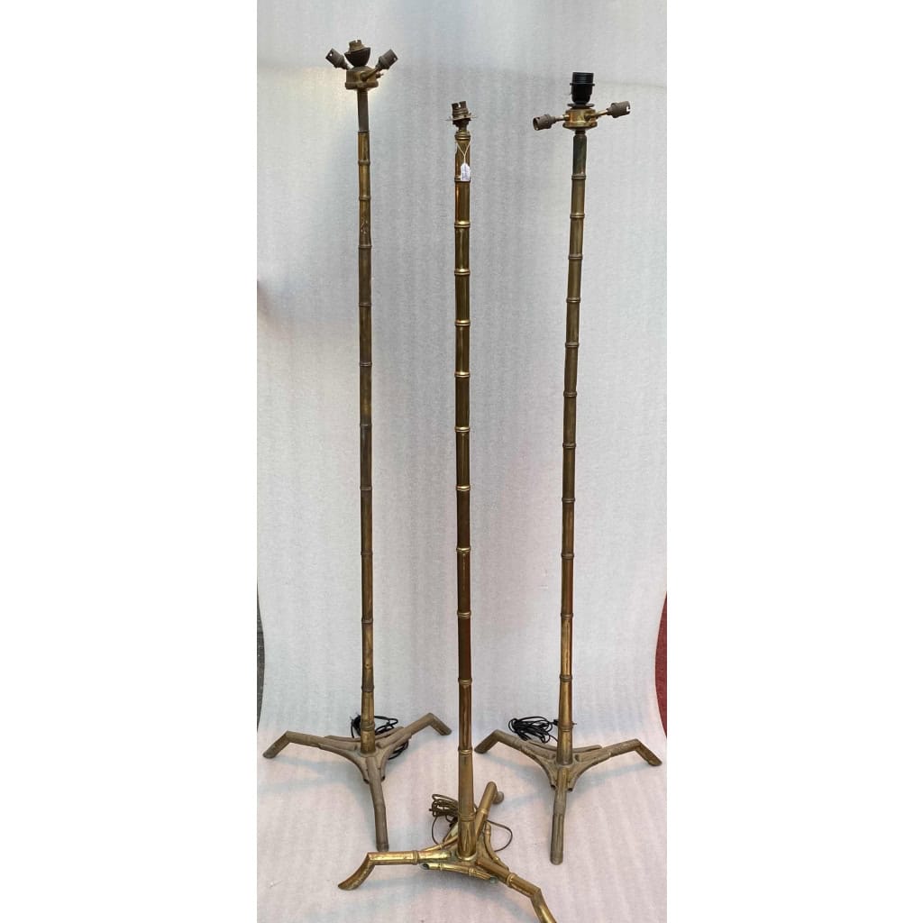 1970′ Paire De Lampadaires En Bronze Doré Maison Baguès Modèle Bambou H 156+ 1 en 149 cm | Biron |||||||||