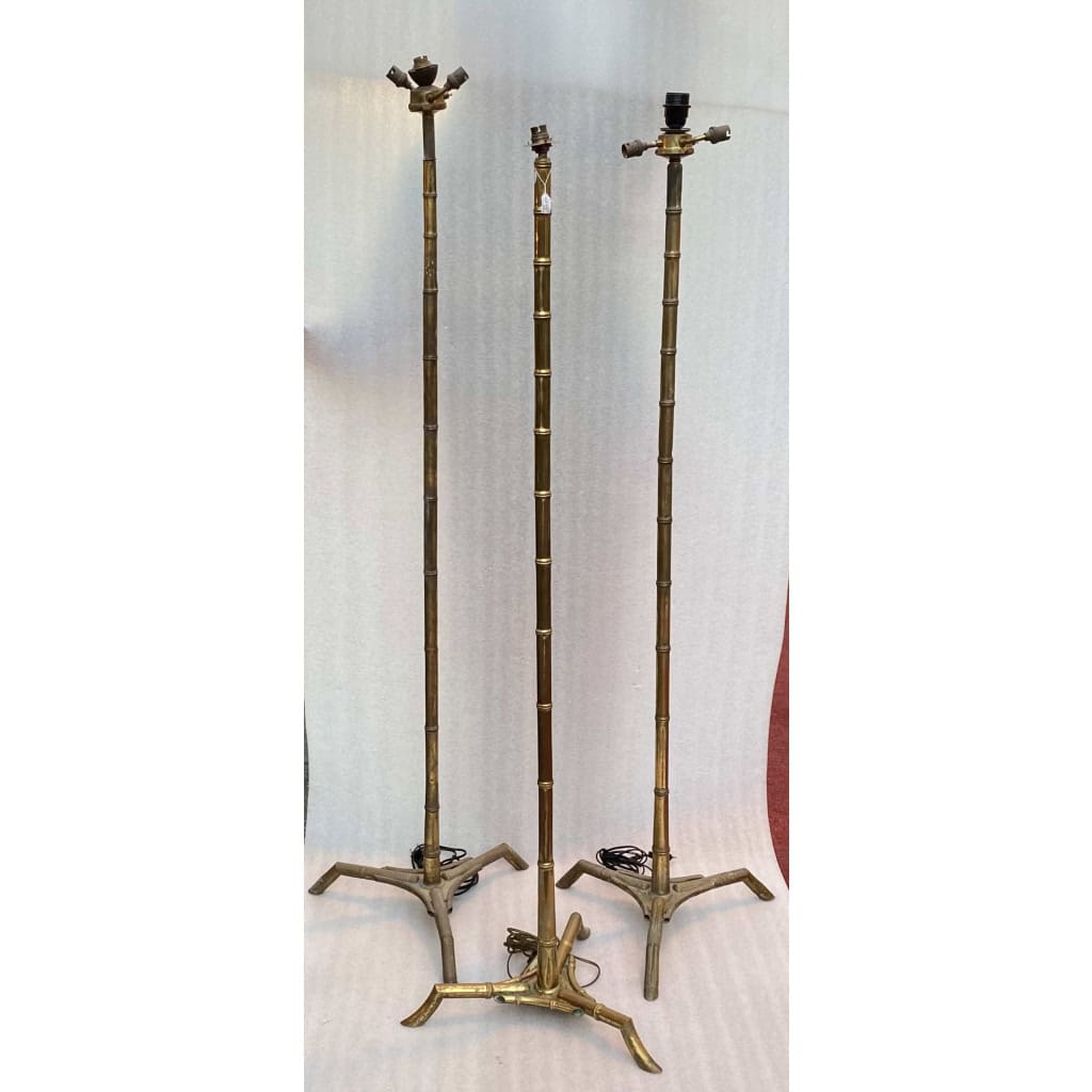 1970′ Paire De Lampadaires En Bronze Doré Maison Baguès Modèle Bambou H 156+ 1 en 149 cm | Biron 1970′ Paire De Lampadaires En Bronze Doré Maison Baguès Modèle Bambou H 156+ 1 en 149 cm