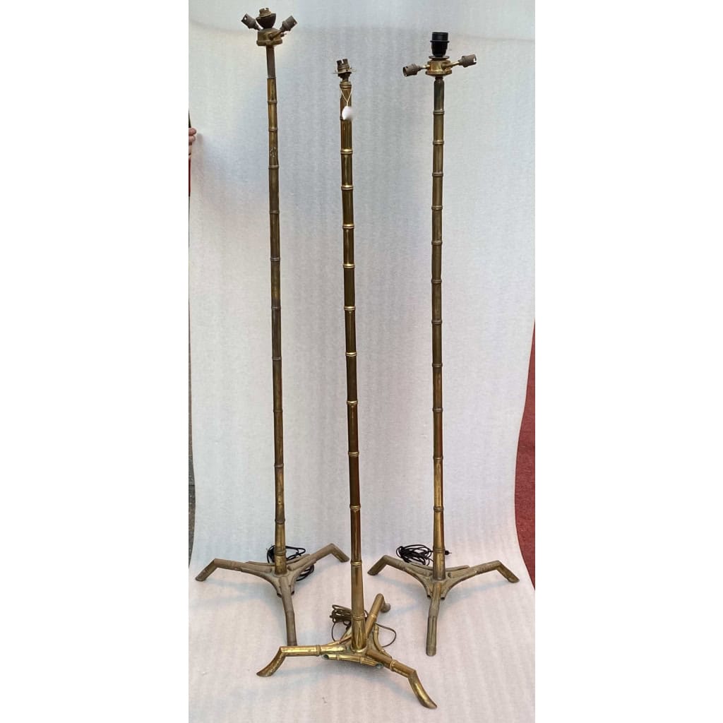1970′ Paire De Lampadaires En Bronze Doré Maison Baguès Modèle Bambou H 156+ 1 en 149 cm | Biron 1970′ Paire De Lampadaires En Bronze Doré Maison Baguès Modèle Bambou H 156+ 1 en 149 cm