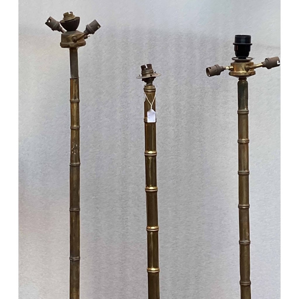 1970′ Paire De Lampadaires En Bronze Doré Maison Baguès Modèle Bambou H 156+ 1 en 149 cm | Biron 1970′ Paire De Lampadaires En Bronze Doré Maison Baguès Modèle Bambou H 156+ 1 en 149 cm