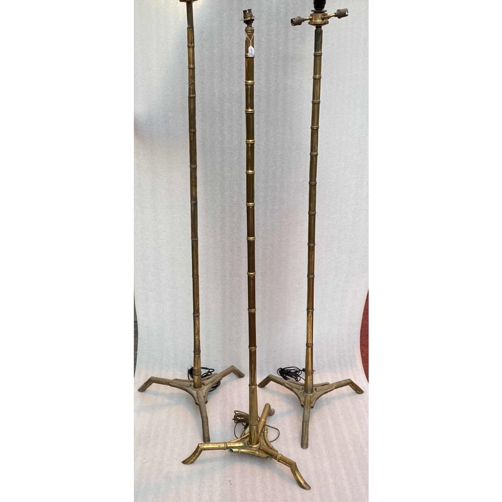 1970′ Paire De Lampadaires En Bronze Doré Maison Baguès Modèle Bambou H 156+ 1 en 149 cm | Biron 1970′ Paire De Lampadaires En Bronze Doré Maison Baguès Modèle Bambou H 156+ 1 en 149 cm