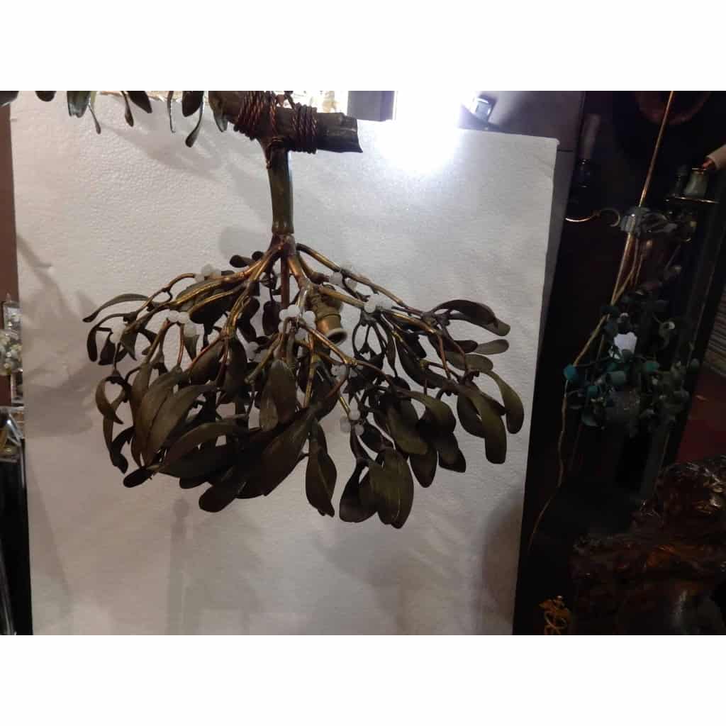 1900′ Lustre Boule de Gui en Bronze Art Nouveau a 4 Lampes Diametre 50 cm | Biron 1900' Lustre Boule de Gui en Bronze Art Nouveau a 4 Lampes Diametre 50 cm