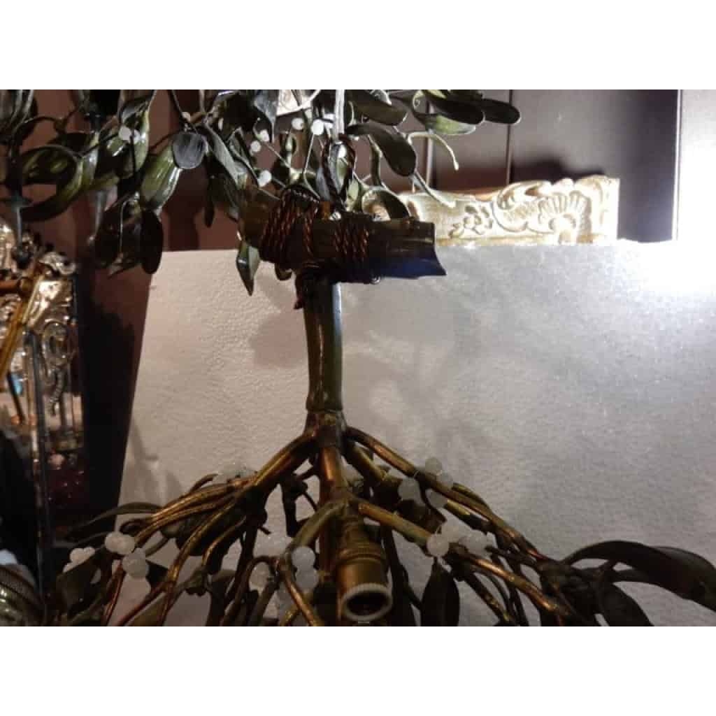 1900′ Lustre Boule de Gui en Bronze Art Nouveau a 4 Lampes Diametre 50 cm | Biron 1900' Lustre Boule de Gui en Bronze Art Nouveau a 4 Lampes Diametre 50 cm