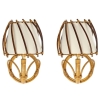1960 Paire d’Appliques « lanterne » rotin Louis Sognot | Biron |||||