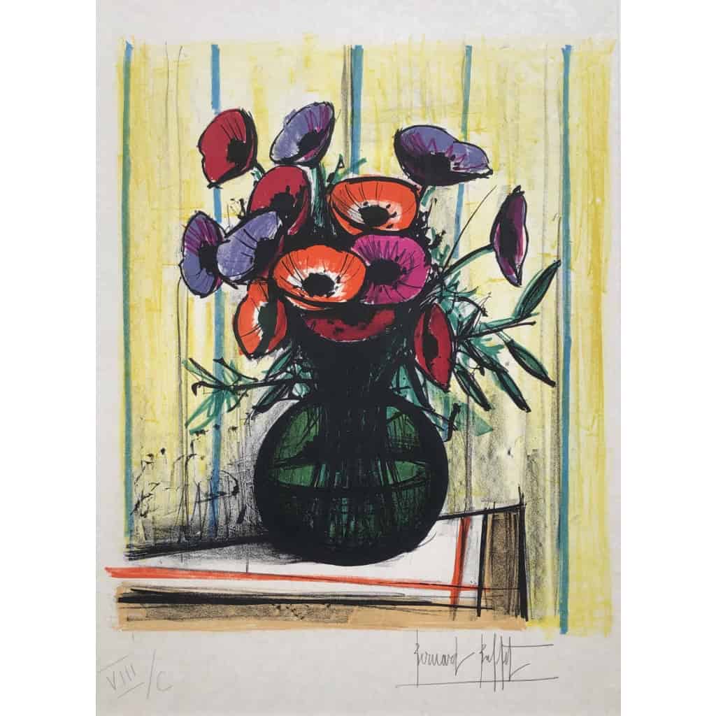 BUFFET Bernard Les anémones Lithographie originale couleurs signée | Biron BUFFET Bernard Les anémones Lithographie originale couleurs signée