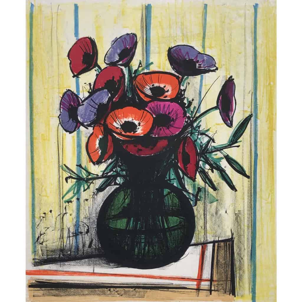 BUFFET Bernard Les anémones Lithographie originale couleurs signée | Biron BUFFET Bernard Les anémones Lithographie originale couleurs signée