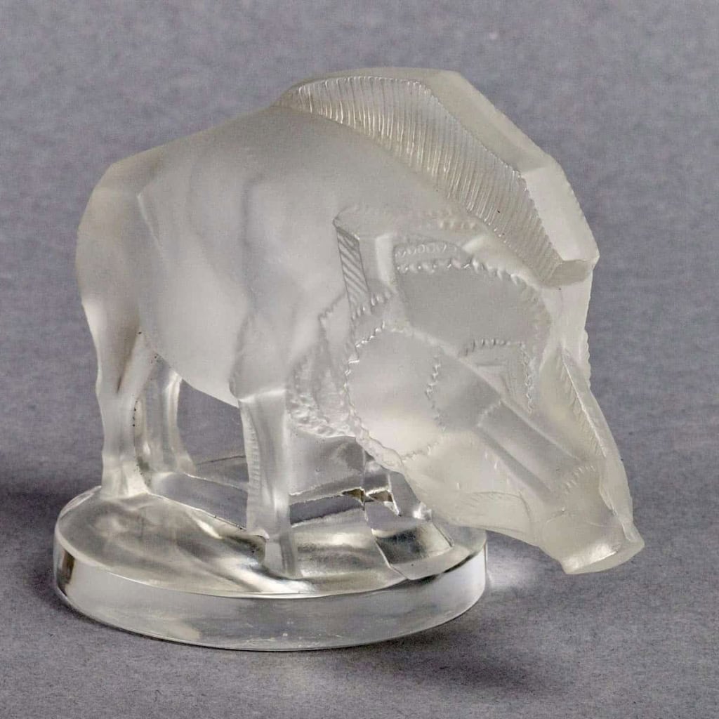 Mascotte « Sanglier » Verre Blanc de René LALIQUE | Biron Mascotte "Sanglier" Verre Blanc de René LALIQUE