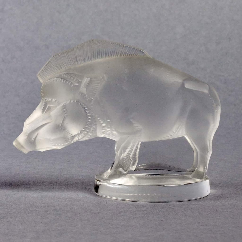 Mascotte « Sanglier » Verre Blanc de René LALIQUE | Biron Mascotte "Sanglier" Verre Blanc de René LALIQUE