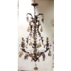 1970′ Lustre Cage en Laiton Doré Style Maison Baguès Feuilles et Fruits en Verre Colorés | Biron |||||||||